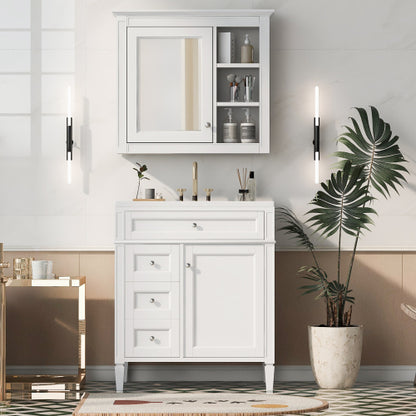 30'' Bathroom Vanity with Top Sink, Modern Bathroom Storage Cabinet with 2 Drawers and a Tip-out Drawer, Freestanding Vanity Set with Mirror Cabinet, Single Sink Bathroom Vanity