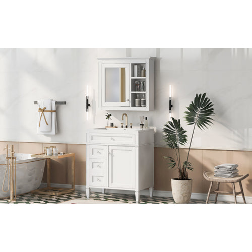 30'' Bathroom Vanity with Top Sink, Modern Bathroom Storage Cabinet with 2 Drawers and a Tip-out Drawer, Freestanding Vanity Set with Mirror Cabinet, Single Sink Bathroom Vanity