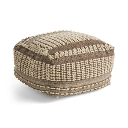 Brown Rustic Wool Cotton Large Square Ottoman Pouf, Hand Tufted Decorative Floor Foot Stool