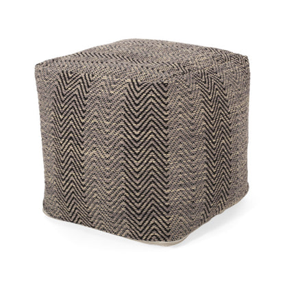 Brown & Beige Handcrafted Chevron Cotton Ottoman Pouf, Zigzag Pattern Decorative Floor Footrest
