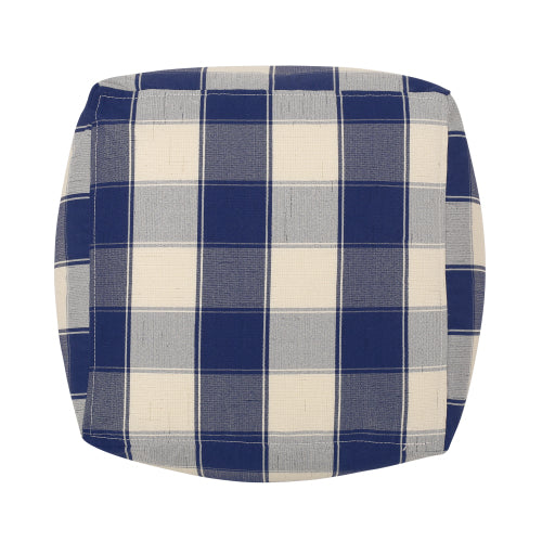 Ivory & Navy Checkered Square Pouf Ottoman 16 inch, Polystyrene Bead Floor Seat, 200 LBS Weight Limit