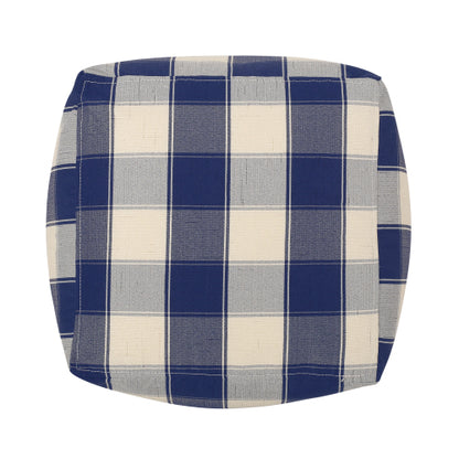 Ivory & Navy Checkered Square Pouf Ottoman 16 inch, Polystyrene Bead Floor Seat, 200 LBS Weight Limit