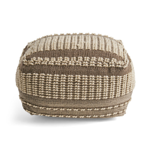 Brown Rustic Wool Cotton Large Square Ottoman Pouf, Hand Tufted Decorative Floor Foot Stool