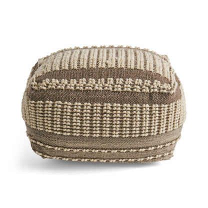 Brown Rustic Wool Cotton Large Square Ottoman Pouf, Hand Tufted Decorative Floor Foot Stool