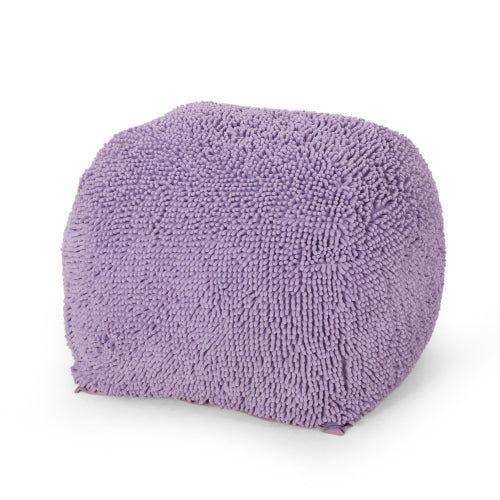 Lavender Spongy Microfiber Square Ottoman Pouf, Plush Chenille Floor Foot Stool for Bedroom Living Room