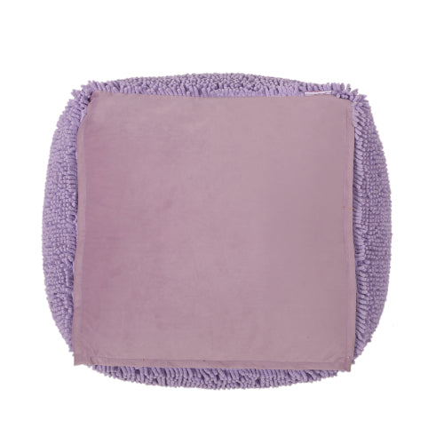 Lavender Spongy Microfiber Square Ottoman Pouf, Plush Chenille Floor Foot Stool for Bedroom Living Room