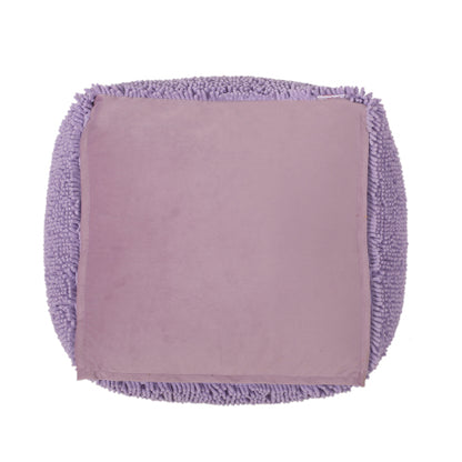 Lavender Spongy Microfiber Square Ottoman Pouf, Plush Chenille Floor Foot Stool for Bedroom Living Room