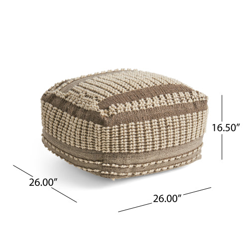 Brown Rustic Wool Cotton Large Square Ottoman Pouf, Hand Tufted Decorative Floor Foot Stool