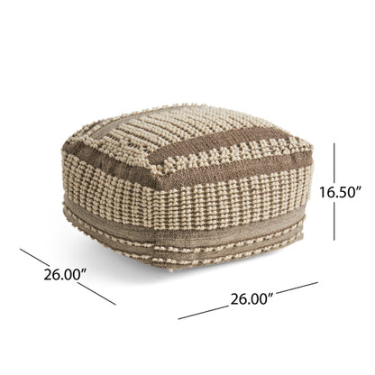 Brown Rustic Wool Cotton Large Square Ottoman Pouf, Hand Tufted Decorative Floor Foot Stool