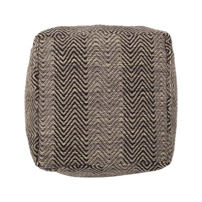 Brown & Beige Handcrafted Chevron Cotton Ottoman Pouf, Zigzag Pattern Decorative Floor Footrest