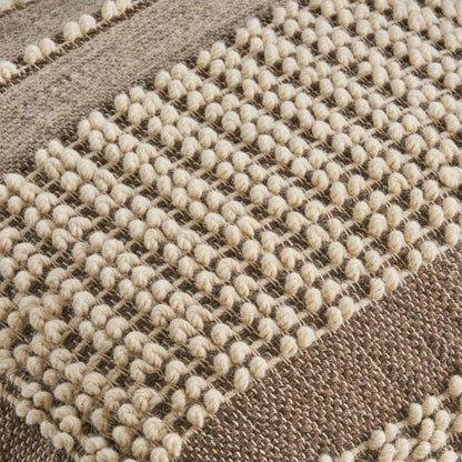 Brown Rustic Wool Cotton Large Square Ottoman Pouf, Hand Tufted Decorative Floor Foot Stool