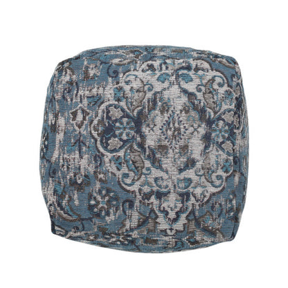 Square Ottoman Pouf with Knitted Cover, Blue Floor Cushion Footrest