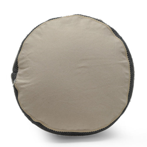 Beige & Dark Grey Cylindrical Handcrafted Ottoman Pouf, Wool Cotton Blend Foot Stool for Living Room