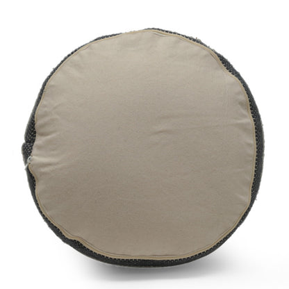 Beige & Dark Grey Cylindrical Handcrafted Ottoman Pouf, Wool Cotton Blend Foot Stool for Living Room
