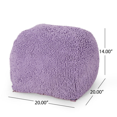 Lavender Spongy Microfiber Square Ottoman Pouf, Plush Chenille Floor Foot Stool for Bedroom Living Room