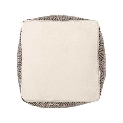 Brown & Beige Handcrafted Chevron Cotton Ottoman Pouf, Zigzag Pattern Decorative Floor Footrest