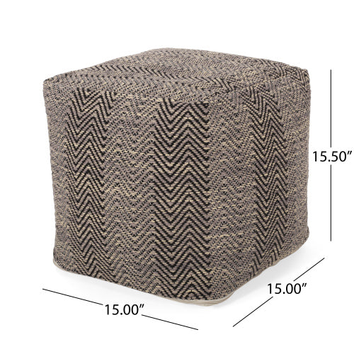 Brown & Beige Handcrafted Chevron Cotton Ottoman Pouf, Zigzag Pattern Decorative Floor Footrest