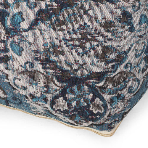Square Ottoman Pouf with Knitted Cover, Blue Floor Cushion Footrest