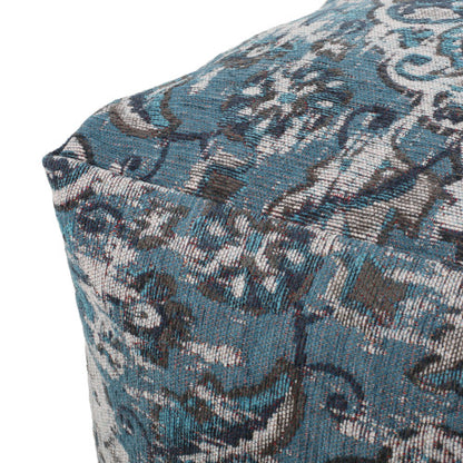 Square Ottoman Pouf with Knitted Cover, Blue Floor Cushion Footrest