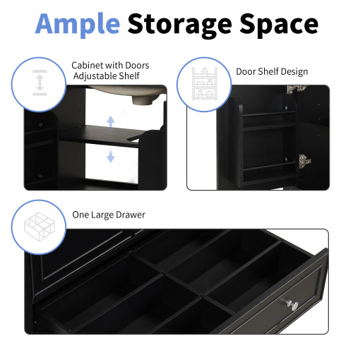 30" Bathroom Vanity with Sink Combo, Multi-functional Bathroom Cabinet with Doors and Drawer, Solid Wood and MDF Board, Black