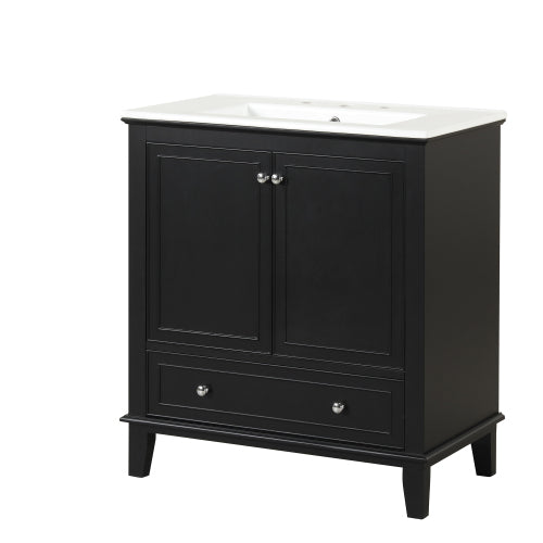 30" Bathroom Vanity with Sink Combo, Multi-functional Bathroom Cabinet with Doors and Drawer, Solid Wood and MDF Board, Black