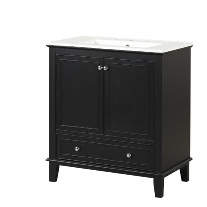 30" Bathroom Vanity with Sink Combo, Multi-functional Bathroom Cabinet with Doors and Drawer, Solid Wood and MDF Board, Black