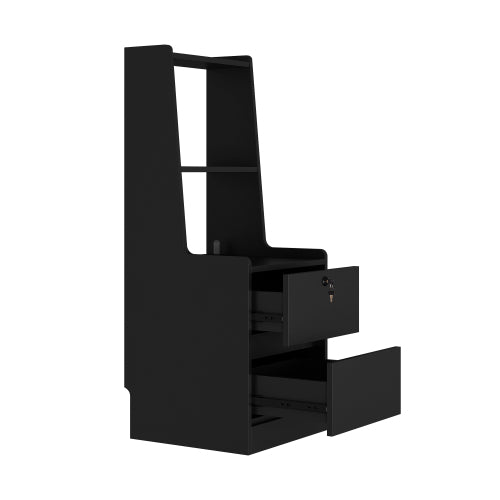 Nightstand with Charging Station, Smart Nightstand with Night Light, Modern Night Stand with Bookshelf, Bedside Tables with Storage Cabinet for Bedroom, Black