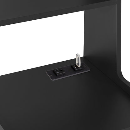 Nightstand with Charging Station, Smart Nightstand with Night Light, Modern Night Stand with Bookshelf, Bedside Tables with Storage Cabinet for Bedroom, Black