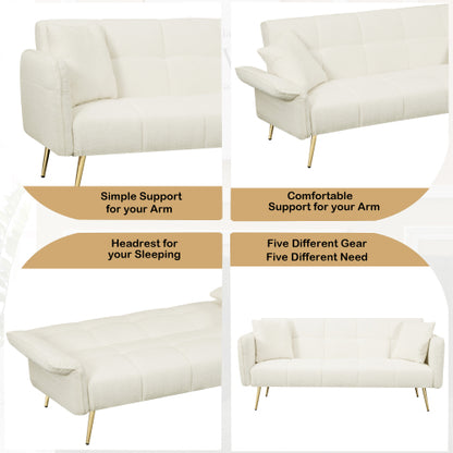 70.1 Inch Convertible Futon Sofa-Bed with Folding Armrests Teddy-Velvet Upholstery Wood-Frame for Living-Room Small-Spaces
