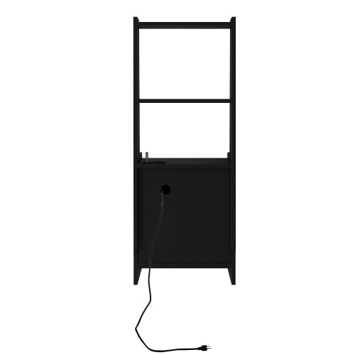 Nightstand with Charging Station, Smart Nightstand with Night Light, Modern Night Stand with Bookshelf, Bedside Tables with Storage Cabinet for Bedroom, Black