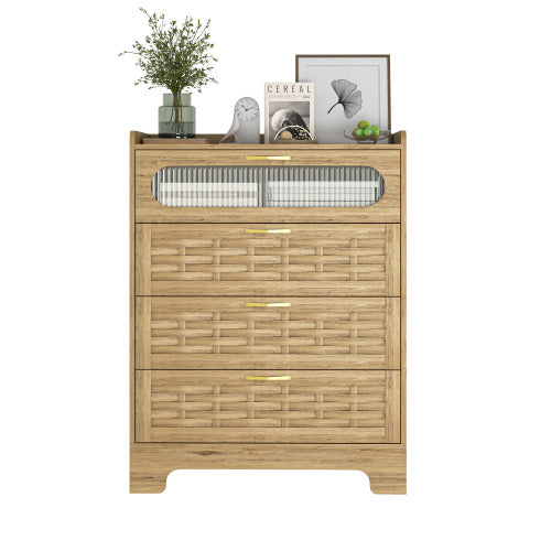 Wood 4 Drawer Dresser for Bedroom, Large Double Dresser with Wide Drawers, Modern Chest of Drawers,Storage Organizer Dresser,Nursery Dresser,for Living Room, Hallway, Bedroom, Kids Bedroom