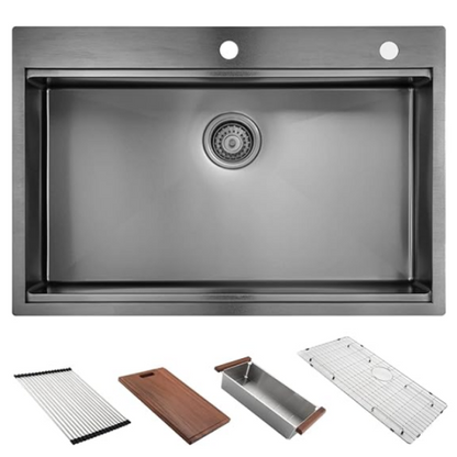 30" x 22" Black Drop In Kitchen Sink, 16 Gauge Stainless Steel Workstation Sink