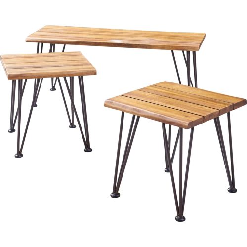 ZION INDUSTRIAL WOOD AND METAL COFFEE TABLE WITH ACCENT TABLE