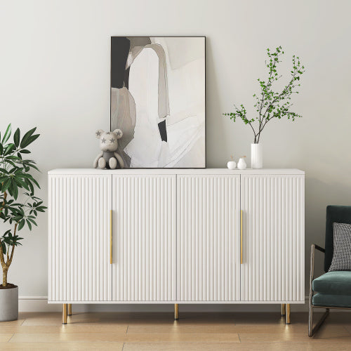 White Fluted Panel Sideboard Buffet Cabinet Adjustable Shelf Home Accent Storage Cabinet