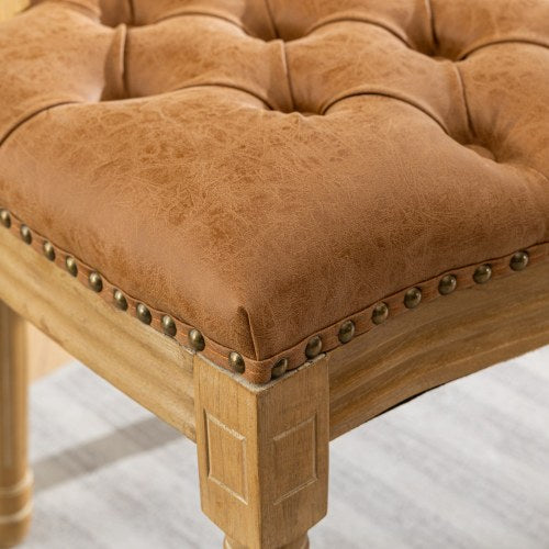Set of 2 Orange French PU Leather Tufted Nailhead Dining Chairs, Solid Wood Frame 300 LBS Load
