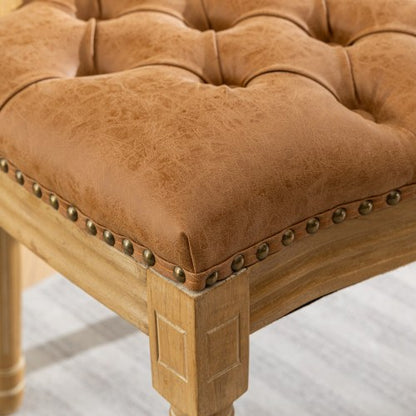 Set of 2 Orange French PU Leather Tufted Nailhead Dining Chairs, Solid Wood Frame 300 LBS Load