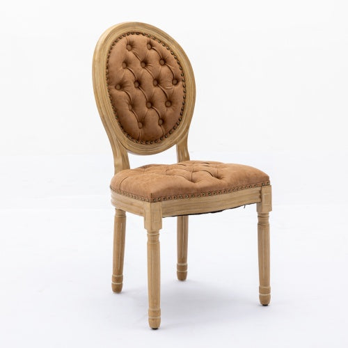 Set of 2 Orange French PU Leather Tufted Nailhead Dining Chairs, Solid Wood Frame 300 LBS Load