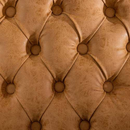 Set of 2 Orange French PU Leather Tufted Nailhead Dining Chairs, Solid Wood Frame 300 LBS Load