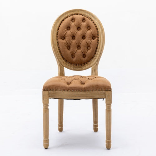 Set of 2 Orange French PU Leather Tufted Nailhead Dining Chairs, Solid Wood Frame 300 LBS Load