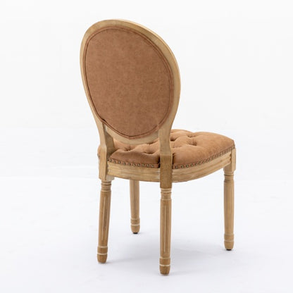 Set of 2 Orange French PU Leather Tufted Nailhead Dining Chairs, Solid Wood Frame 300 LBS Load