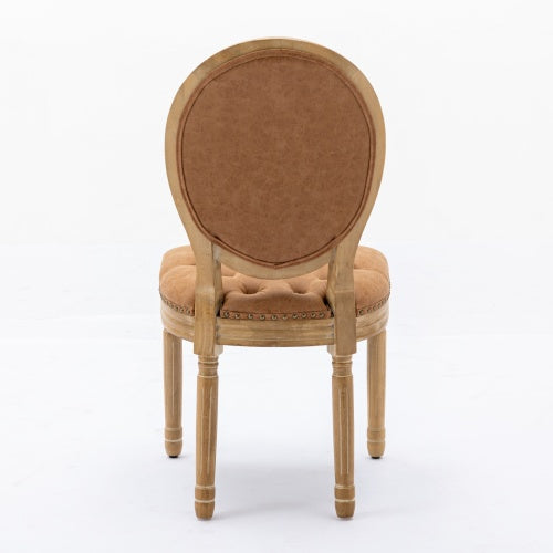 Set of 2 Orange French PU Leather Tufted Nailhead Dining Chairs, Solid Wood Frame 300 LBS Load