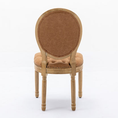 Set of 2 Orange French PU Leather Tufted Nailhead Dining Chairs, Solid Wood Frame 300 LBS Load