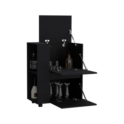 Bar Cart Two Pull-Down Door Cabinets and Two Open Shelves