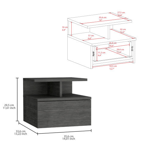 Floating Wall-Mounted Nightstand with Drawer & Open Shelves