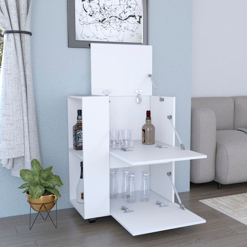 Bar Cart Two Pull-Down Door Cabinets and Two Open Shelves