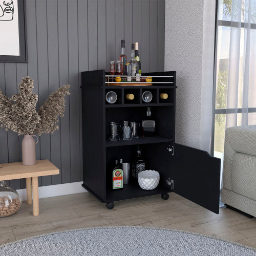 Bar Cart with 2 Open Shelves  4 Cubbies and Cabinet