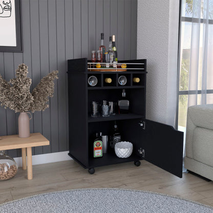 Bar Cart with 2 Open Shelves  4 Cubbies and Cabinet