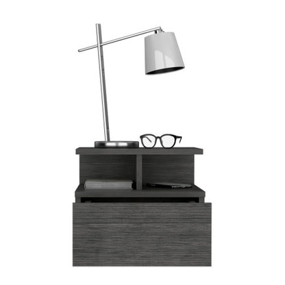 Floating Wall-Mounted Nightstand with Drawer & Open Shelves