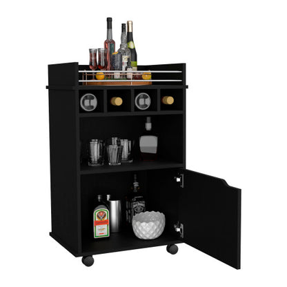 Bar Cart with 2 Open Shelves  4 Cubbies and Cabinet
