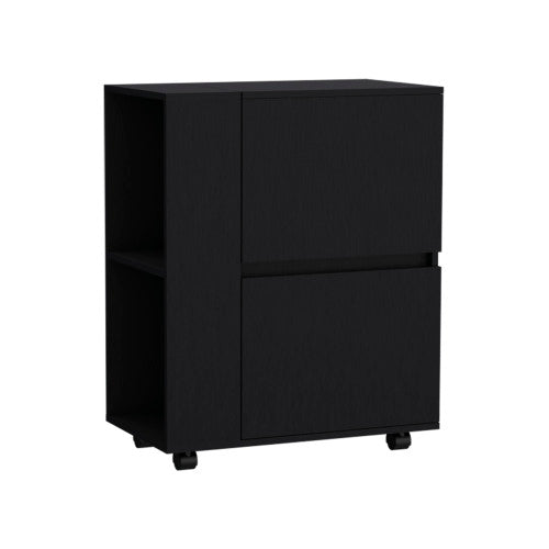 Bar Cart Two Pull-Down Door Cabinets and Two Open Shelves